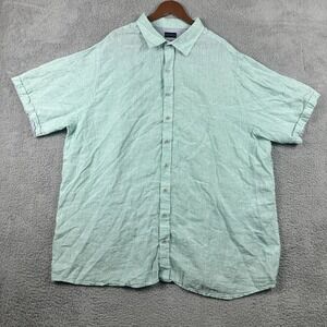 Rochester 100% Linen Button Down Shirt Mens 3XLT Green Short Sleeve Big & Tall